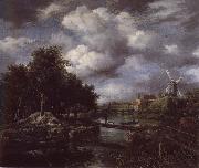Jacob van Ruisdael Landscape with a windmill  near town Moat painting